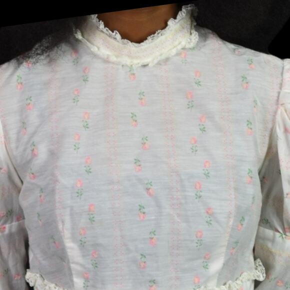 Vintage Vicky Vaughn Prairie Dress White Maxi Embroidered Gigot Puff Sleeve XXS - Picture 4 of 16